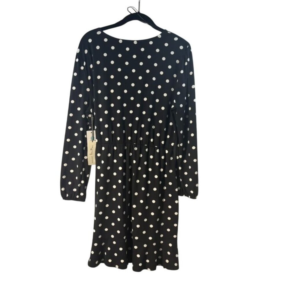 Black Polka Dot Wrap Style Long Sleeve Dress By Nine Britton - 1X - Picture 3 of 10